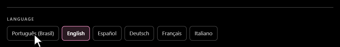 The language row at the bottom of the welcome screen