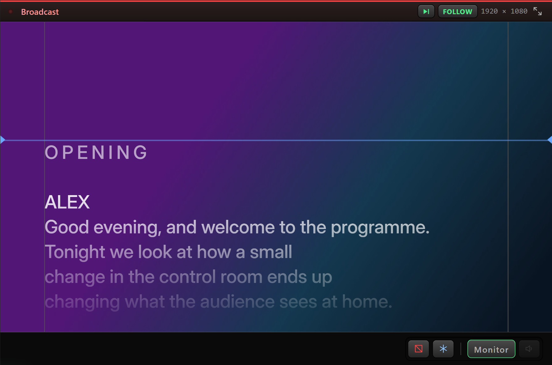 The script scrolling over a video card