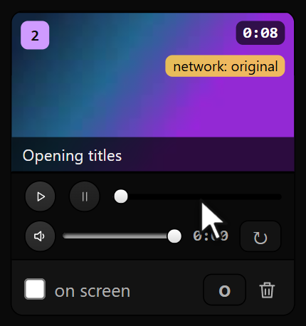The video card's player: play, scrub, volume, loop