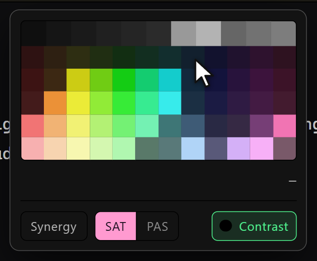 The color grid, with the SAT/PAS tone switch and the contrast filter