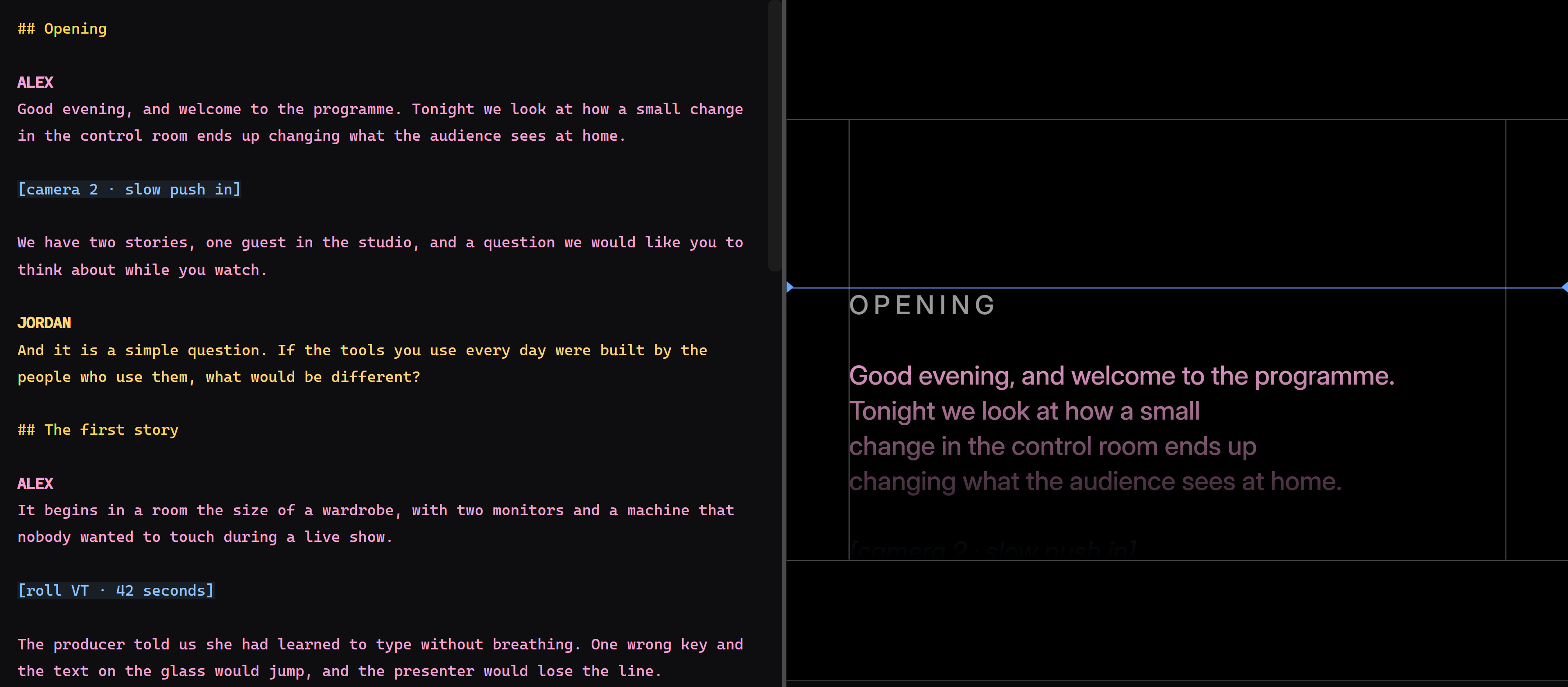 Editing keeps the name; Broadcast drops it and keeps the color