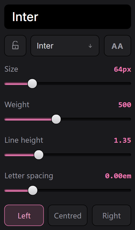 The output type controls, with the live sample at the top in the output's own colors